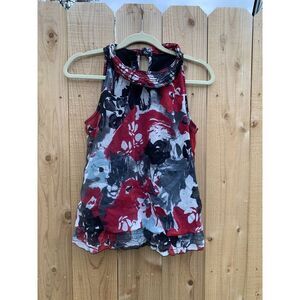 A Byer Print Sleeveless Top Size Medium Black Grey Red Artsy‎ High Neckline